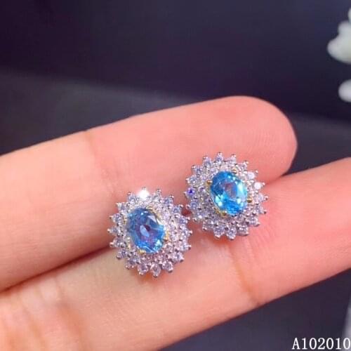 KJJEAXCMY 925 sterling silver inlaid natural blue topaz earrings popular ladies ear stud support test