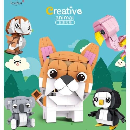 NEW ideas Animals Series cat dog penguin Koala Cow Flamingo Sea lion owl Building Blocks Model Sets Bricks Classic Movie Toys