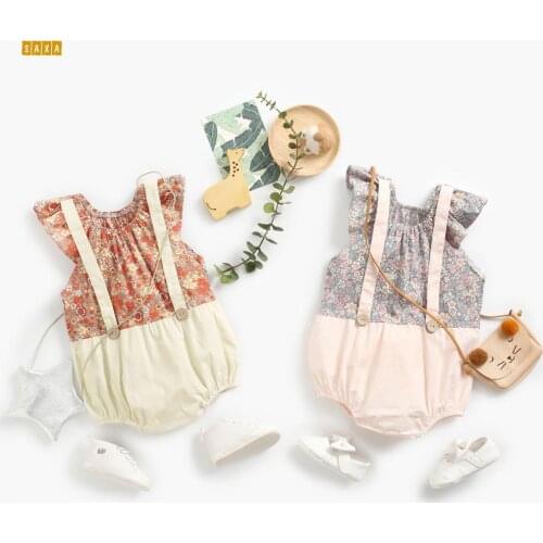 Baby summer clothes baby girl clothes floral newborn newborn bodysuit sling stitching baby jumpsuit newborn clothes