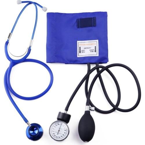 Medical Blue Blood Pressure Monitor BP Cuff Manometer Upper Arm Aneroid Sphygmomanometer with Cute Dual Cardiology Stethoscope