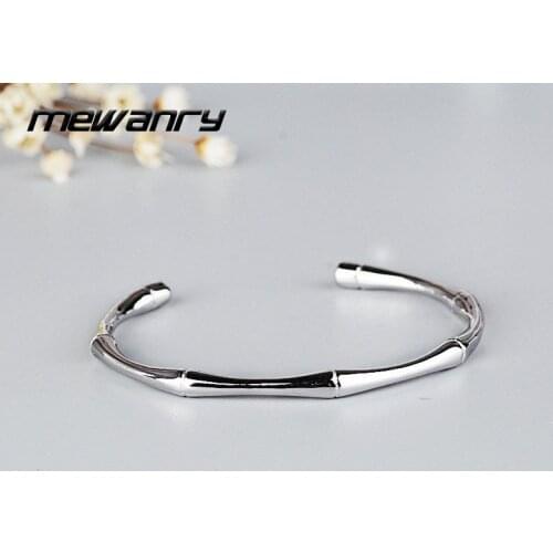 Mewanry 925 Sterling Silver Bamboo Opening Bracelet Fashion Vintage Simple Elegant Holiday Party Jewelry Birthday Gift for Women