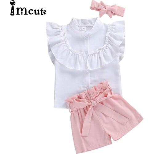 Imcute Baby Girl Clothes Hot Summer Childrens Girls' Clothing Sets Kids Girl Clothes Toddler Chiffon bowknot Blouse+Shorts 1-6Y