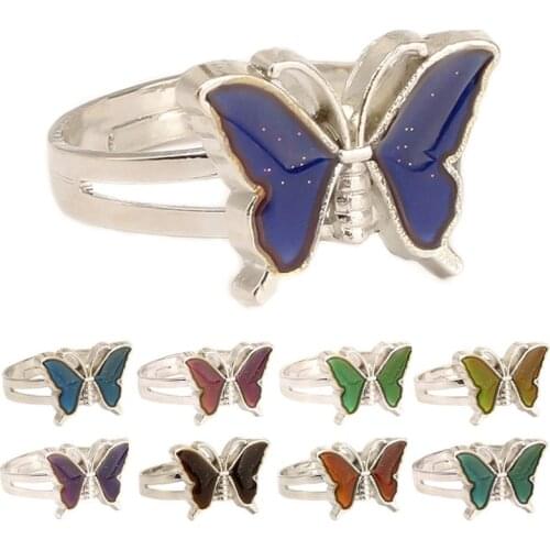 Vintage Butterfly Glitter Powder Mood Resizable Ring Different Temperature Control Color Rings Fashion Animal Ring Femme Jewelry