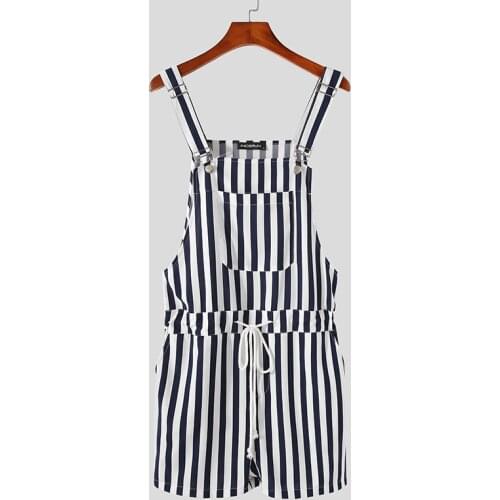INCERUN Fashion Men Rompers Striped Pockets Suspenders Bib Jumpsuits Streetwear Summer 2021 Casual Men Overalls Playsuits S-5XL