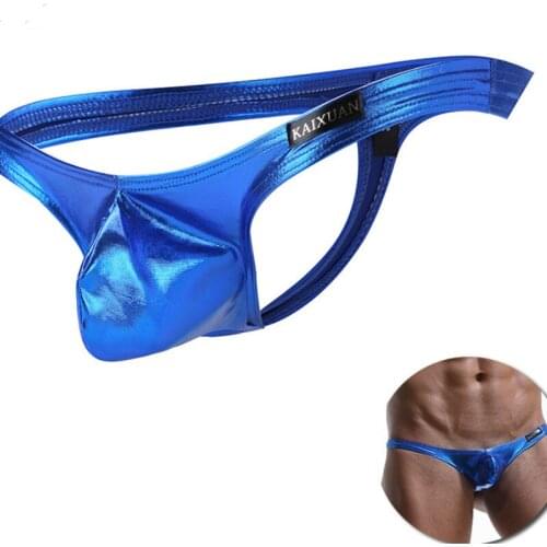 Mens Underwear Low Waist Sexy U Convex Appeal Imitation Leather Mens Underwear T Pants Mens Ding Pants Thongs
