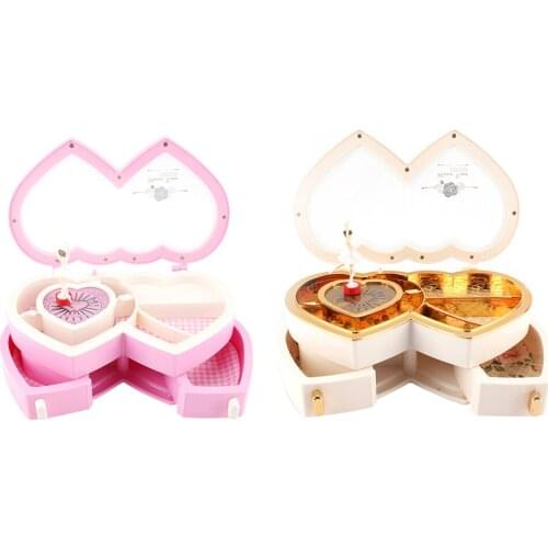 Double Heart Ballerina Musical Jewelry Box Storage Case For Little Girls Cute Musical Box For Children Gifts Music Box Girl Gift