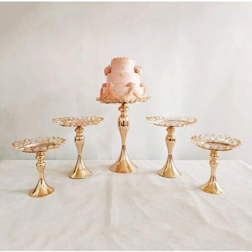 5PCS/lot Wedding Cake Stand Set Gold Mirror Metal Cupcake Beautiful Tray