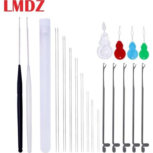 LMDZ 27Pcs 10Sizes Beading Needles Set Crochet Pin beads Needle Tools 32-120mm Needle Jewelry Tool with Threading String