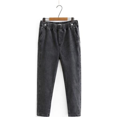 Plus size solid black Elastic Waist women jeans pencil pants 2021 new spring autumn casual ladies pants female trousers