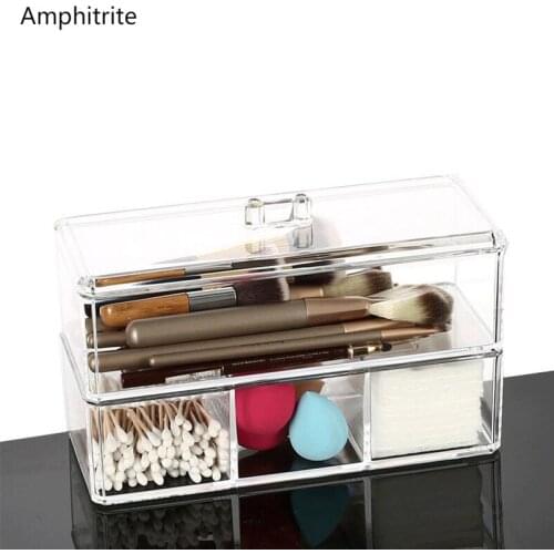 1/2 Layer Make Up Organizer Cosmetic Storage Box Cotton Pad Holder Storage Container With Lid Acryl Make-Up Brush Holder
