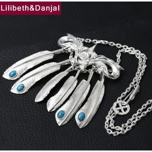 2019 Inlaid turquoise Feather Flying Eagle Suit Necklace Pendant 100% Rea925 Sterling silver Men Necklace Fashion Jewelry N7