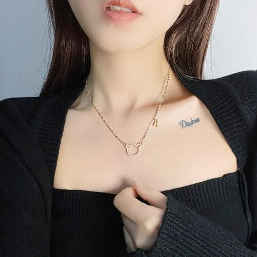 Cute Bear Necklace Hollow Metal Pendant Gold Fashion Necklace for Women Simple Temperament Japanese&Korean Clavicle Chain Thin
