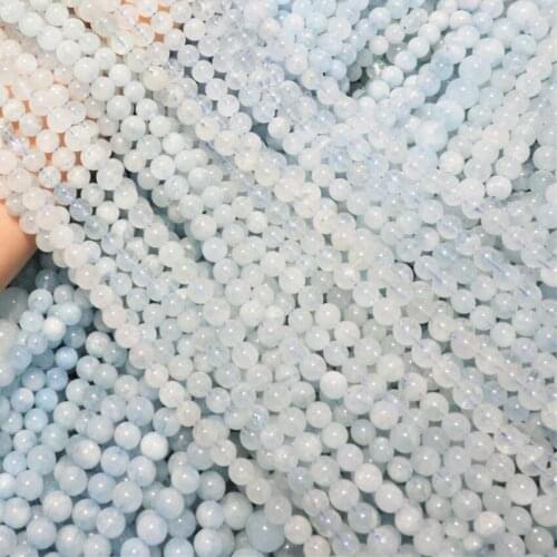 Semi- Precious Stone Blue Natural Aqua marine Gems Stones 4mm 5mm 6mm 7mm Round Loose Beads Jades Jewelry Making 15inch B3294