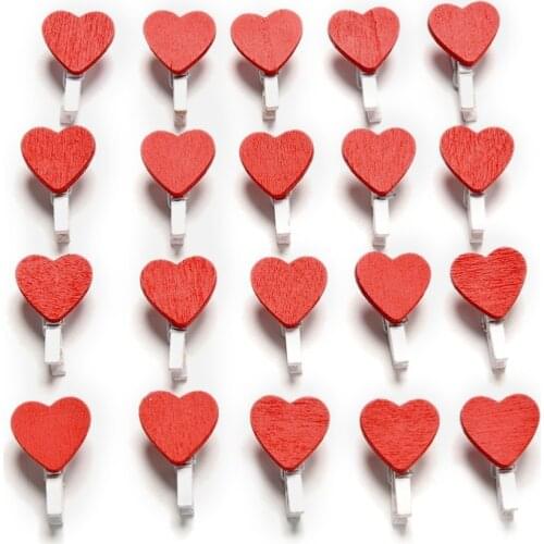 20pcs Cute Kawaii Love Hearts Wood Clips Clothes Photo Paper Peg Pin Clothespin Craft Clips Party Decoration