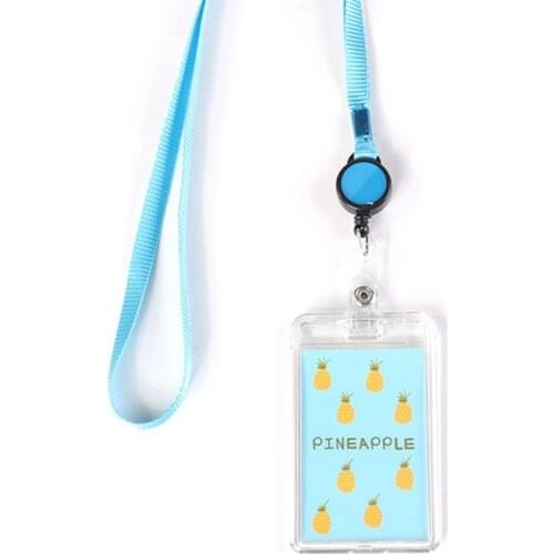 Transparent Acrylic Name Card Holder Retractable Cute Cartoon Bank ID Card Cover Protective Case with Lanyard