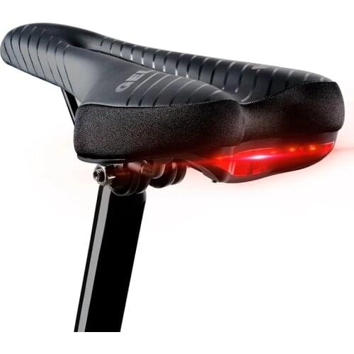 PU Leather Waterproof Bike Saddle with Taillight Bike Cycling Saddles Thicken Soft Comfortable Hollow Bicycle Safety Bike Saddle
