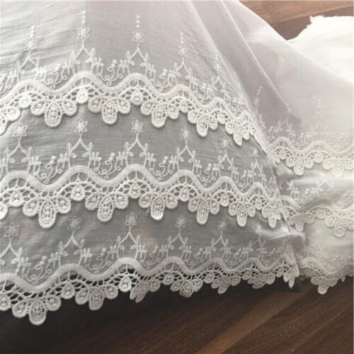 Width 45cm Off White Cotton Cloth Lace Fabric Embroidered Lace Accessories DIY doll clothing skirt material