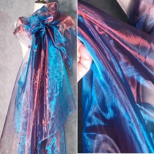 Wide 150cm Tulle Chiffon Two Color Gradient Laser Organza Designer Fabric DIY Sewing Dress Magic Color Flash Creative Fabric