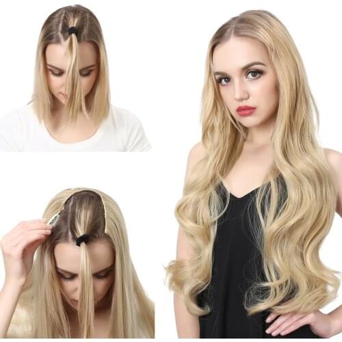 U Part Wig Synthetic Half Up Half Down And Head 3/4 Clip in Curly Black Blonde Dark Brown Hair Extensions 30 inch Glueless