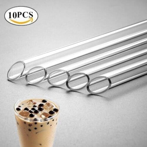 14mm Pointed Bubble Tea straw 10pcs Glass Bent Straight Boba Straw Smoothie Straws Reusable Glass drinking Straw Coffee Porridge
