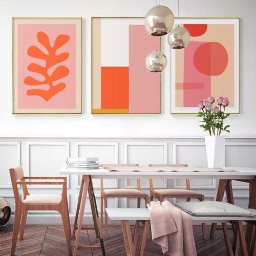 Modern Abstract Pink Orange Leaf Geometric Canvas Painting Poster Print Wall Art Picture for Bedroom Living Room Home Decor
