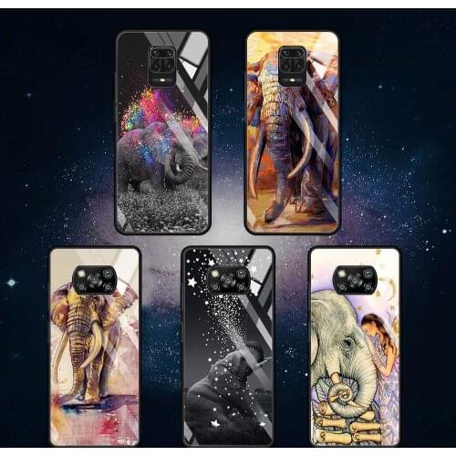 Glass Case for Xiaomi Redmi Note 9S 10 8 Pro 9 9C Poco X3 NFC 11 10T Lite Movil Luxury Smartphone Cover Indian Animal Elephant