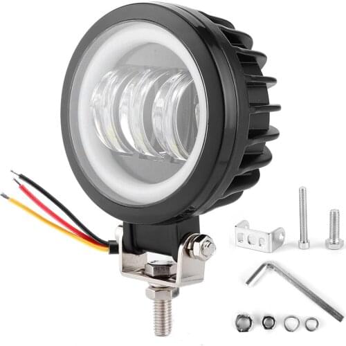 LED Work Light 6000K 30W Waterproof Round Angel Eyes Lamp for Car ATV Boat Off‑Road Vehicle(Cool White Light )
