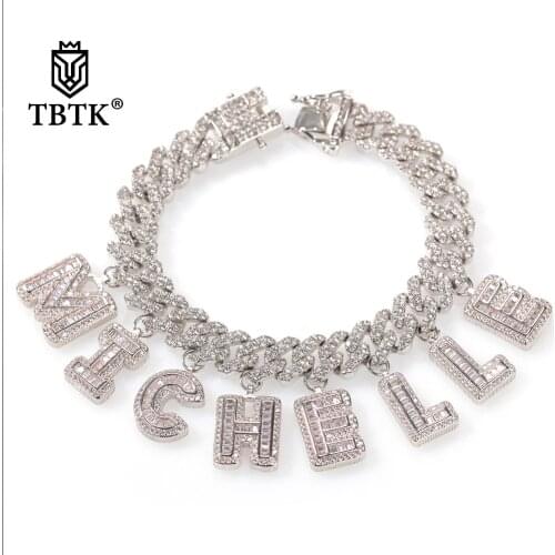 TBTK Hiphop 12mm S-Link Miami Cuban Necklace DIY Baguette Letter Pendant Bracelet Jewelry Wholesale Personal Style