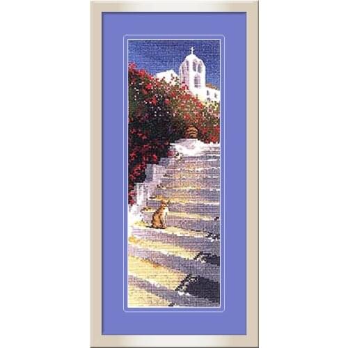 Precise Printing of Kittens on the Ladder of Fishxx Cross Stitch Kit C187 Scenic Architectural Hand Embroidery