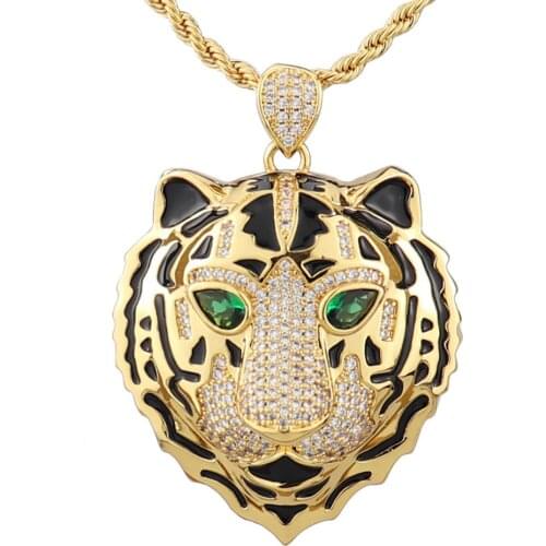 Hip Hop Jewelry Iced Out Bling Classic High Quality Tiger Head Copper Zircon Jewelry Rock Style Dance Party Fashion Gift