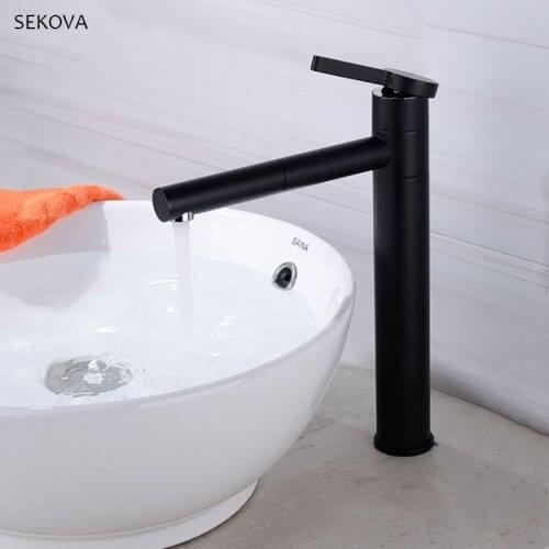 Tall & Short Style Bathroom Faucet Mixer Water Tap Matte Black Quality Brass Washbasin Faucet Double Position Rotatable