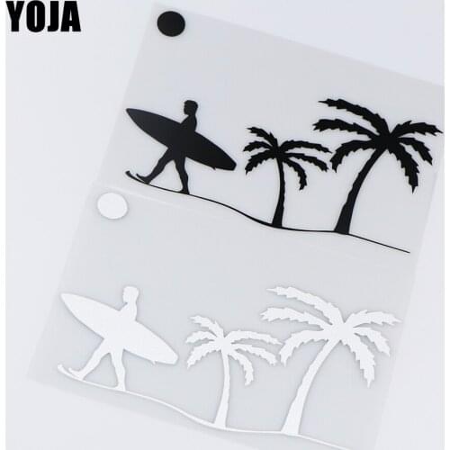 YOJA 17X11.2CM Stylish Windshield Decorative Decal Surfer Palm Tree Pattern Car Sticker ZT4-0248