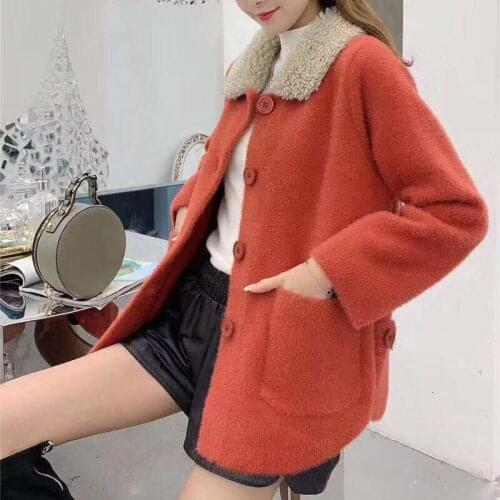 Fashion Womens Coat Autumn Winter Loose Imitate Mink Fleece Jacket Female Single Breasted Casual Knitted Outwear Cardigan K952