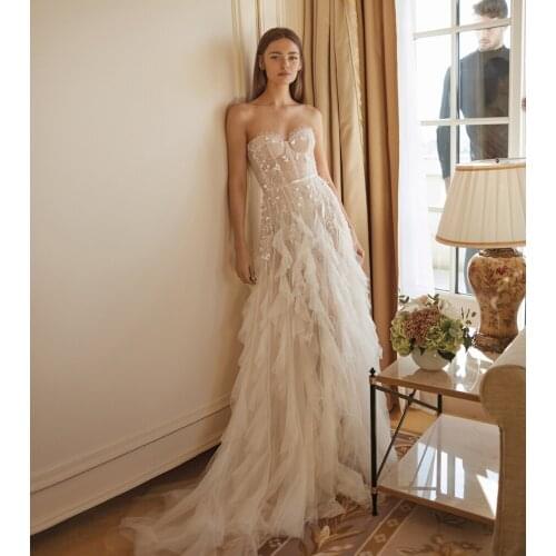 SSYFashion New White Sexy Strapless Evening Dress Lace Sequins Long Prom Formal Gowns Vestidos De Noche Special Occasion Dresses