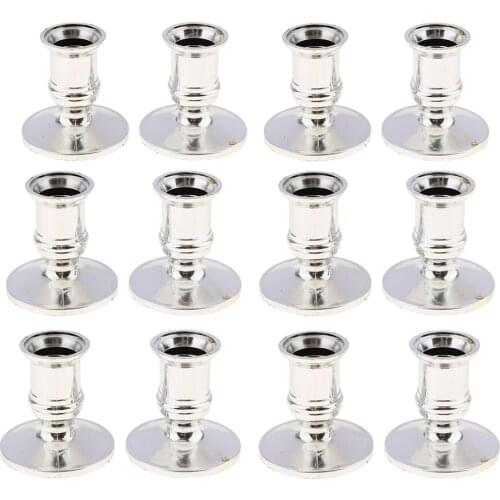 12x Plastic Candle Holder Base Electric Pillar Candlestick Stand For Tapers Candle Wedding Birthday Party - Silver