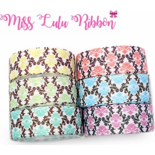 16mm-75mm Colorful Retro Flower Baroque Swirl Printed Grosgrain/Elastic Ribbon DIY Hair Bowknots Party Decor 50yards/roll