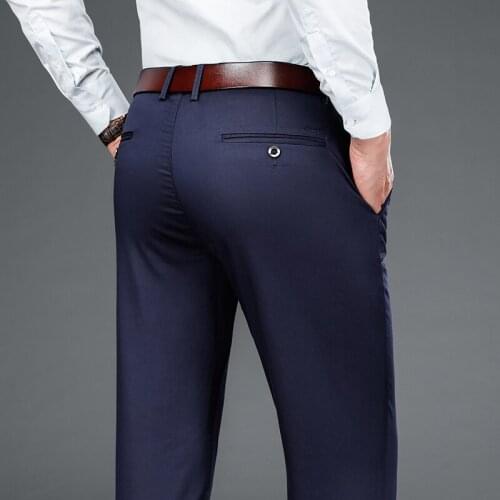 2021 Autumn Brand High-quality Lycra Cotton Stretch-fit Straight Pants Classic Style Business Mens High-waist Trousers