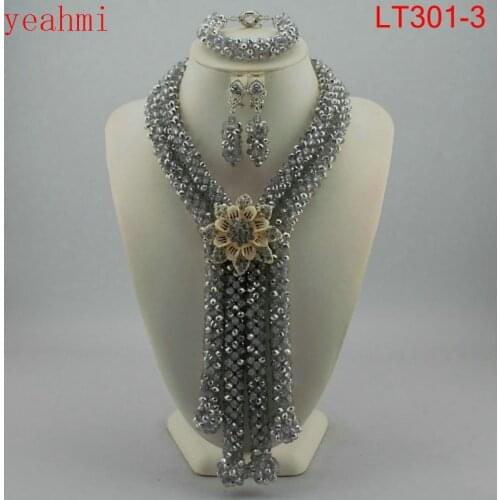 African Costume Jewelry Set Big Nigerian Wedding Bridal Crystal Beads Necklace Bracelet Earrings Set Free Shipping LT301-1