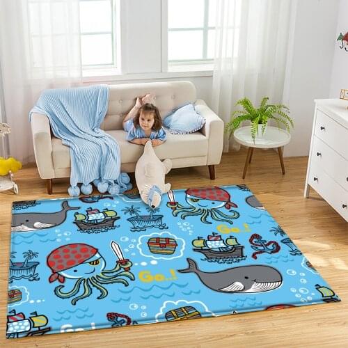 Alfombra Non-slip Floor Cute Blue Dolphin Moon Pattern Kids Carpet Children Rug baby crawling flannel Children durable carpet