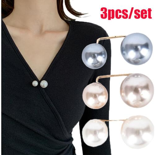 3Pcs/Set Double Pearl Brooch Pins Anti-fade Exquisite Elegant Brooches for Women Sweater Coat Summer Dress Decoration
