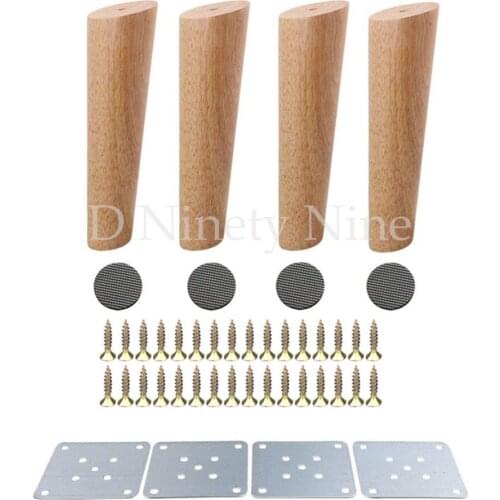 Oak Wood 20cm Height Reliable Furniture Leg with Iron Plate Sofa Table Cupboard Feet Set of 4