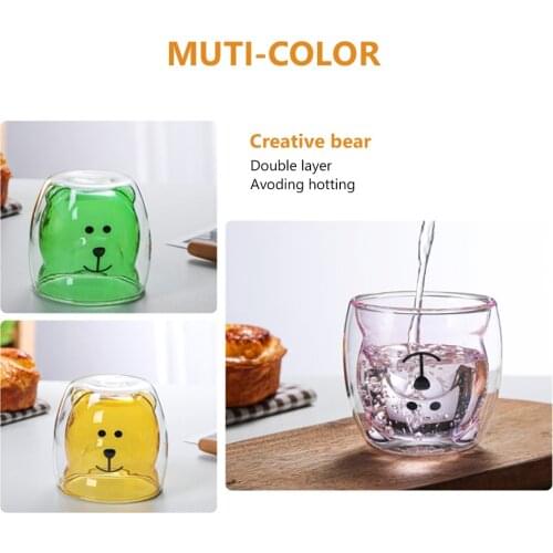 Double Wall Cartoon Glass Mug Milk Tea Gift Coffee Mugs Double-layer Creative Cute Bear Animal Borosilicate Glass Heat-Resistan