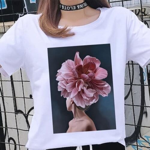 Fashion sexy beauty flower print female T-shirt summer Harajuku womens beautiful T shirt casual tops large size Tshirt clothing