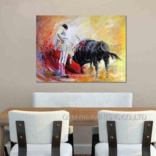 Skilled Artist Handmade High Quality Impression Spain Special Game Bullfight Oil Painting for Living Room Bullfight Art Painting