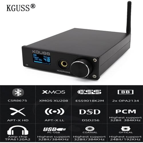 KGUSS D6 2020 New USB DAC XMOS ES9018K2M audio decoder DSD Bluetooth CSR8675 5.0 APT-X headphone amplifier