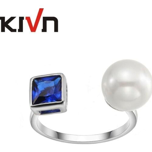 KIVN Fashion Jewelry Dazzling Adjustable CZ Cubic Zirconia Pop Simulated Pearl Rings for Women Mothers Birthday Christmas Gifts