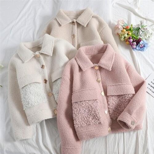 New Autumn Women Short Winter Coat Warm Thicken Lambswool Coats Female Single-breasted Long Sleeve Jacket Casual Outwear AB1714