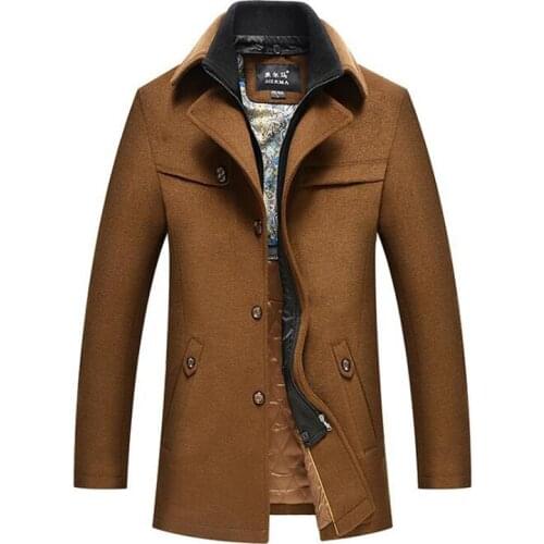 Men Cashmere Wool Coat Black 2021New Outwear Autumn Winter Mens Casual Warm Tthickening Jacket Woolen Coat Male Trench Overcoat