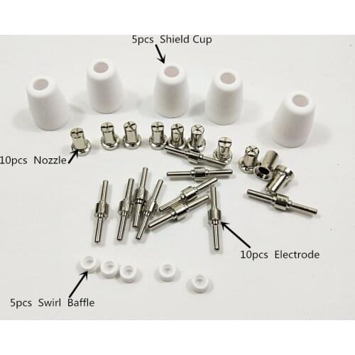 30pcs Plasma Cutting Torch Consumable Cutting Extended Long Shield Cup Swirl Baffle 40A PT31 Plasma Torch Tip Electrode Nozzle