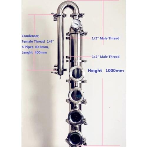 NEW 4" OD119mm Flute Distiller With Copper Cap Plate Sets*4 Column For Distillation,Stainless Steel 304